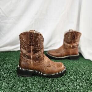 Ariat Fatbaby Western Boots Heart Stitch Brown Leather Round Toe US 6.5B